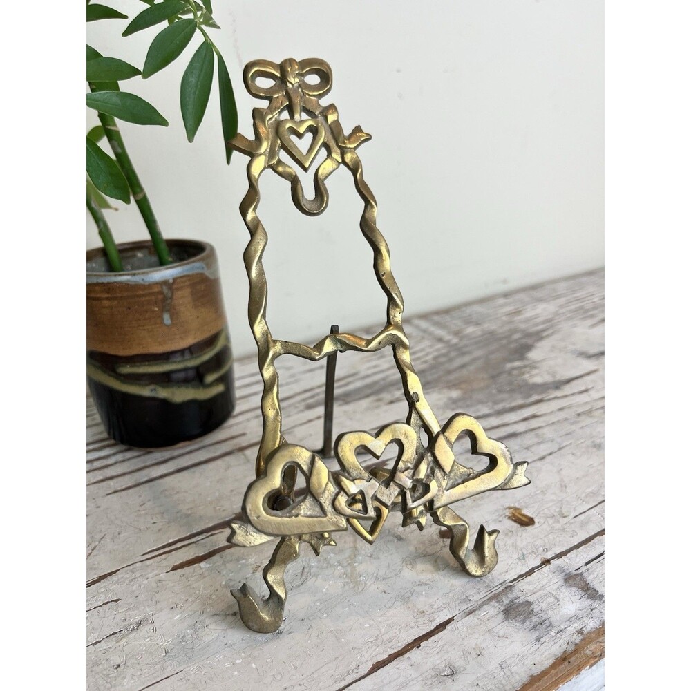 Vintage Cast Brass Ornate Photo/Book Display Easel Stand Holder  8” Tall